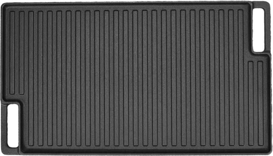 Omkeerbare Grillplaat Bakplaat Dubbelzijdig Buiten Koken Gietijzer Gelijkmatige Warmte 48 x 28.5 cm Zwart