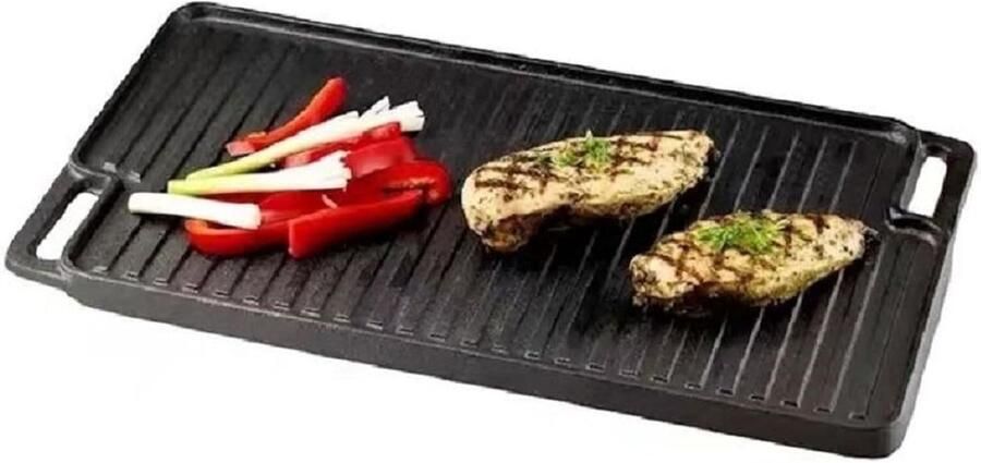 Omkeerbare Grillplaat Gietijzeren Kookplaat Buiten Koken Dubbelzijdig Ontwerp 45x25 cm Zwart