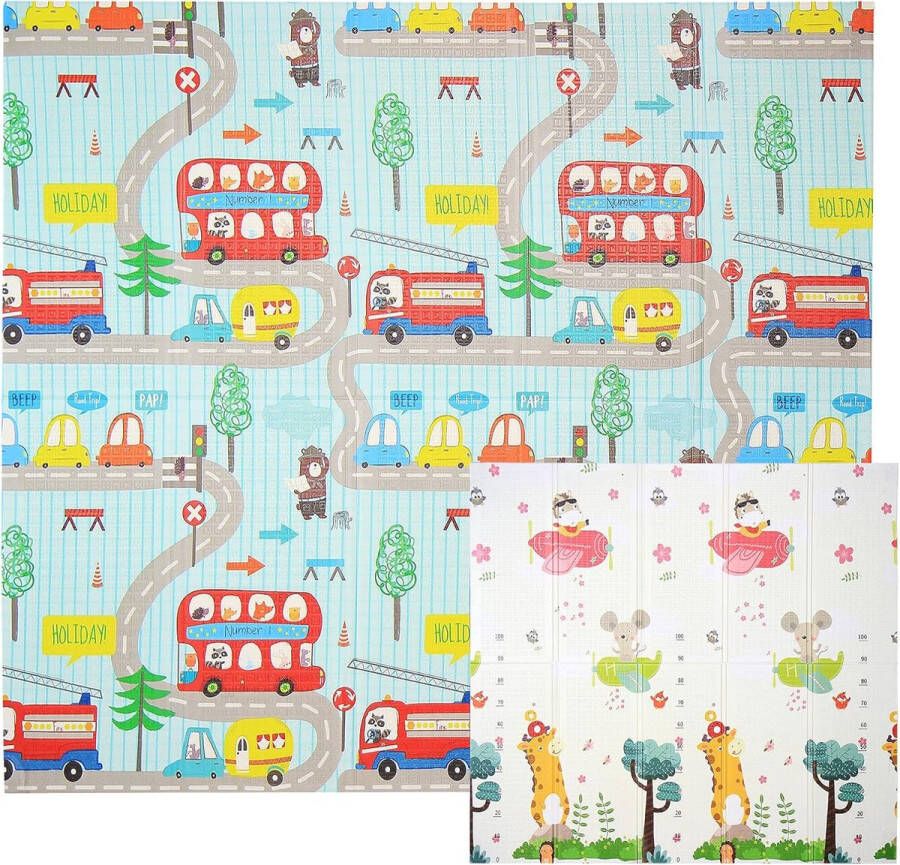 Omkeerbare Speelmat 196x175cm Dubbelzijdige Opvouwbare Kindermat Waterdicht en Veilig XPE-Schuim
