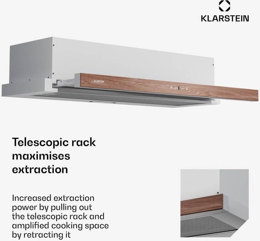 Onderbouw Afzuigkap 90 cm met Telescopische Functie 400 m³ h Luchtstroom Energieklasse A Touch-bediening en LED-verlichting