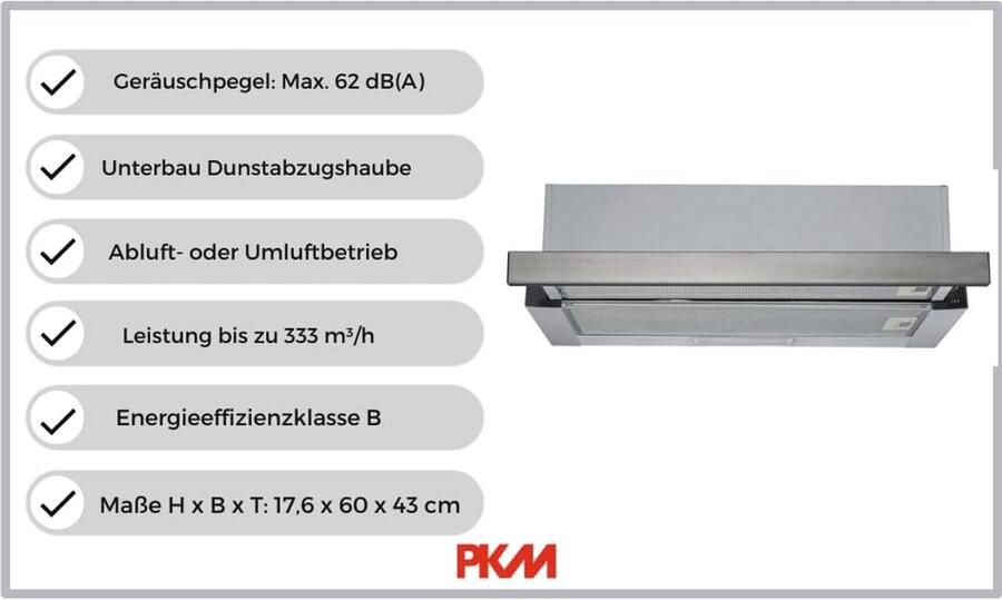 Onderbouwkap Afzuigkap 60cm Zilver Design Uitschuifbaar LED-verlichting 333 m³ h Luchtstroom - Foto 2
