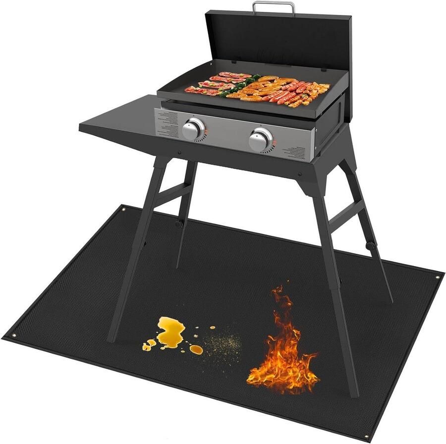 Ondergrillmat Bakplaat mat Terras beschermen Vuurvast en hittebestendig 122 x 91 cm Zwart