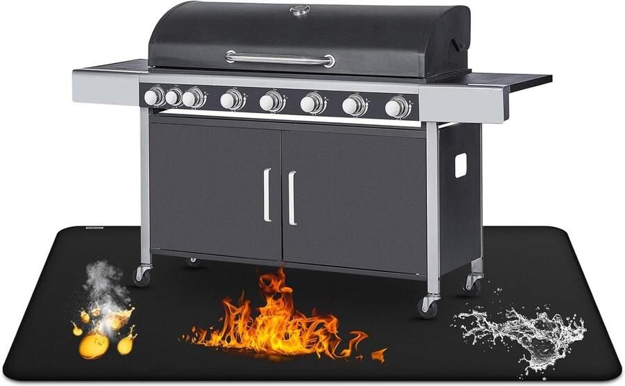 Ondergrillmat BBQ Mat Buiten Grillen Dubbelzijdig Vuurvast 75 x 120 CM Zwart