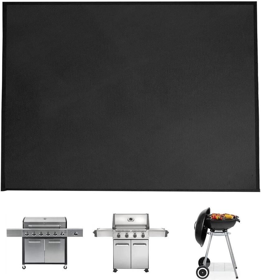 Grillmat Terras Beschermmat Balkon Olievlekken Voorkomen Hittebestendig Glasvezel 100 x 152 cm Zwart