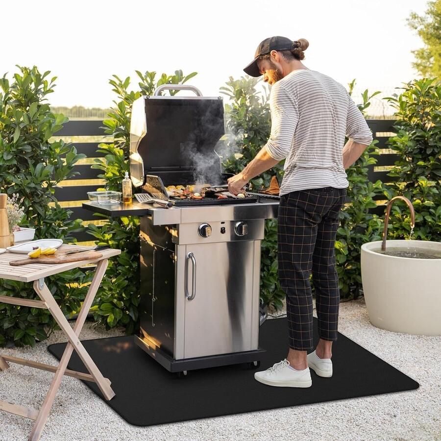 Ondergrillmat voor Buitengrill Zwart 120 x 175 cm Dubbelzijdige Vuurvaste Grillmat Voor Buitengebruik