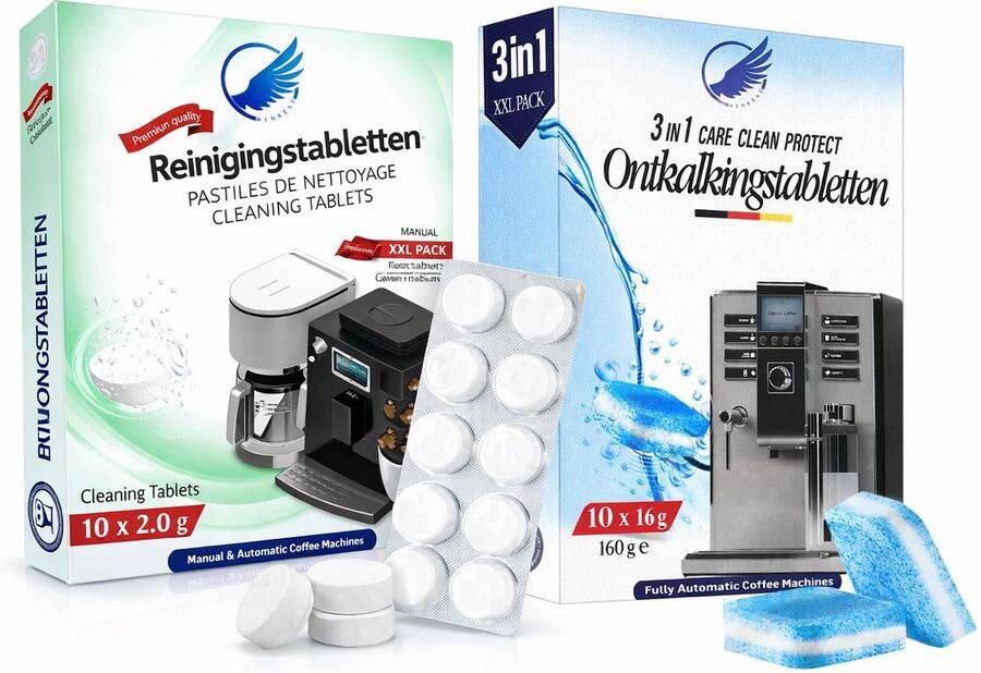 Koffiemachinereiniger Koffiemachine reiniger Reinigingsset Espressomachine 20 10 ECO- Reinigingstabletten 10 Ontkalkingstabletten voor Espressomachines Koffiemachines Koffiezetapparaten Waterkoker - Foto 2
