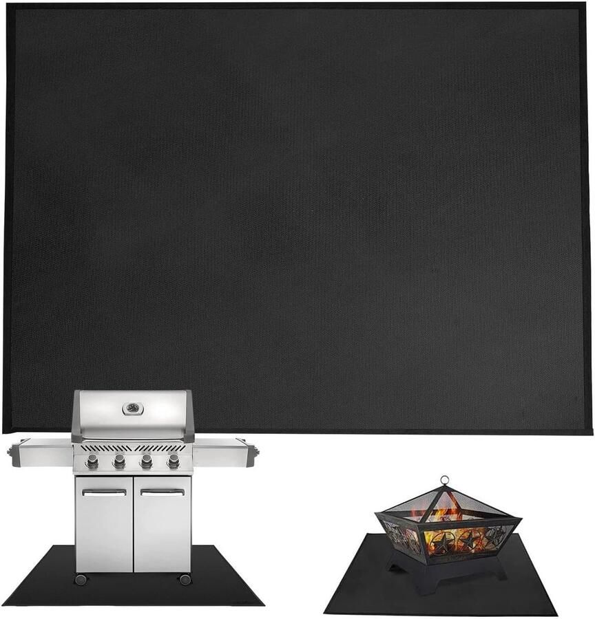 BBQ Grillmat Vloerbescherming Buiten Grillen Hittebestendig Ontwerp 100 x 120 cm Zwart