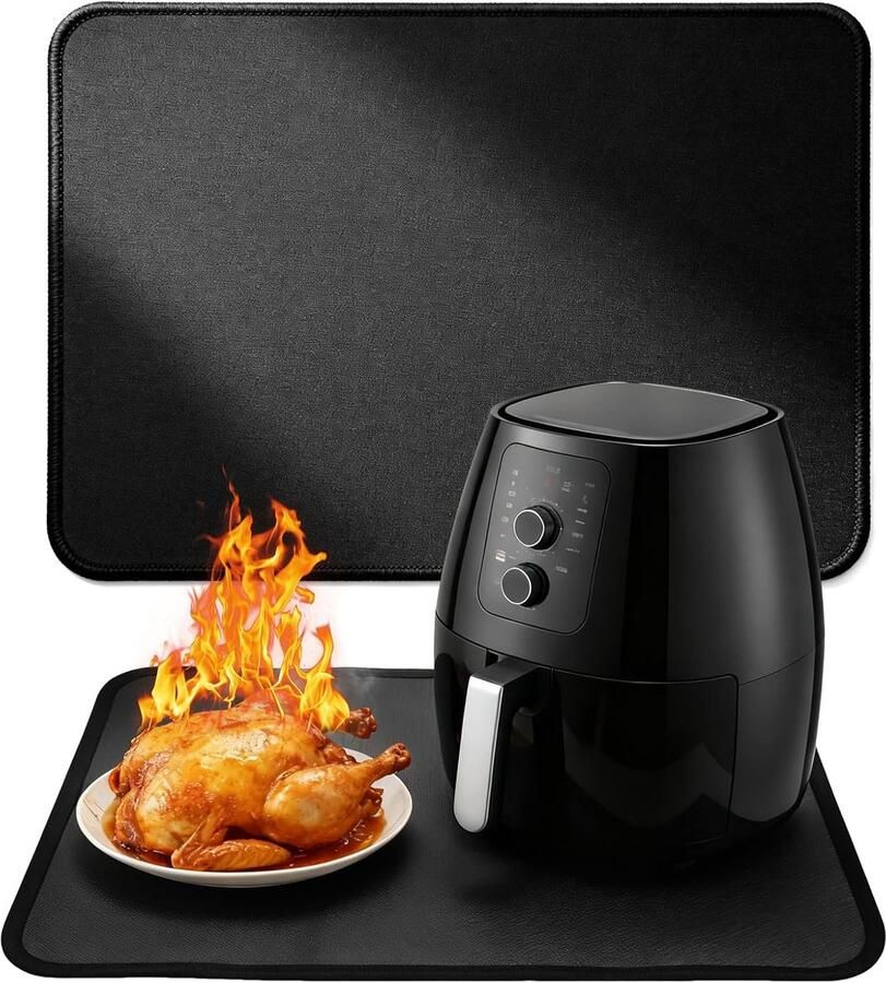 Onderlegger voor heteluchtfriteuse glasvezel siliconen mat dikke antislip vuurvaste glasvezel PU mat 45 x 38 cm keukenbescherming voor werkblad koffiezetapparaat warmte-isolerend