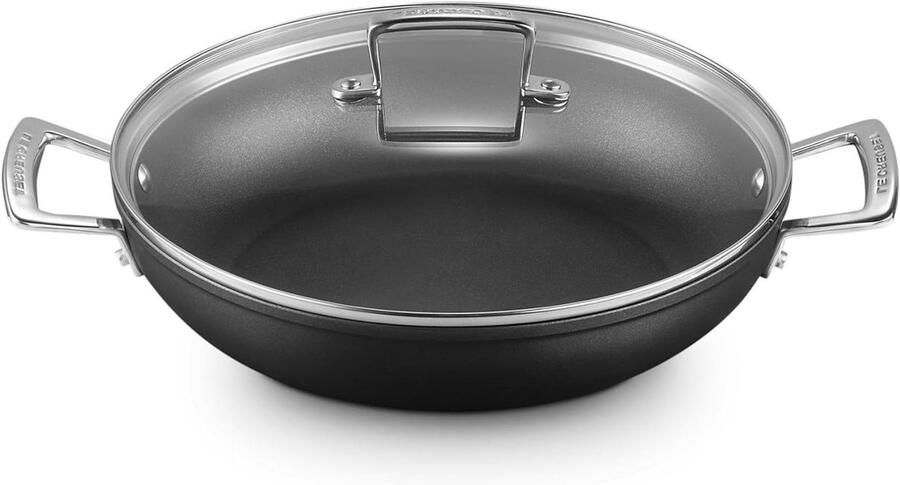 Ondiepe Braadpan Koekenpan met Deksel Stoofschotels Maken Versterkte Anti-aanbaklaag 28 cm Zwart