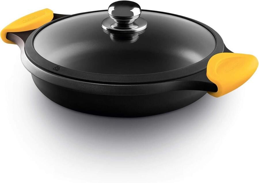 Ondiepe braadpan Kookpan deksel Gelijkmatig koken PFOA-vrije antiaanbaklaag 28 cm Zwart