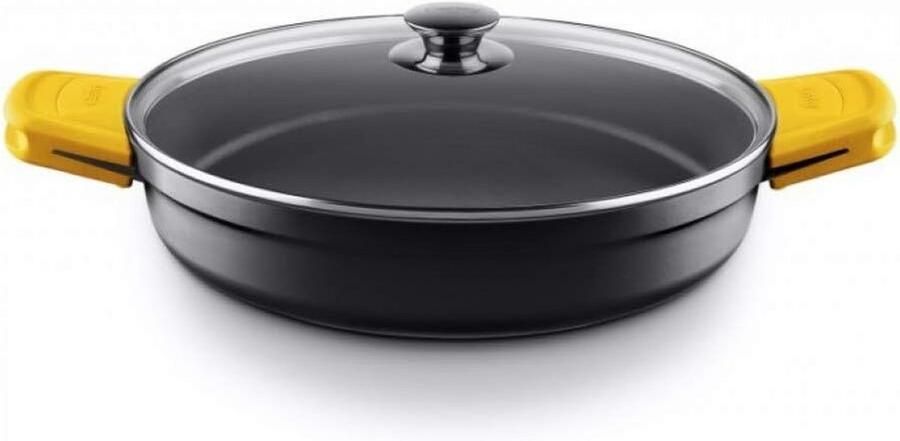 Ondiepe braadpan Kookpan met deksel Gelijkmatig koken Vacuümdrukgegoten aluminium 32 cm Zwart