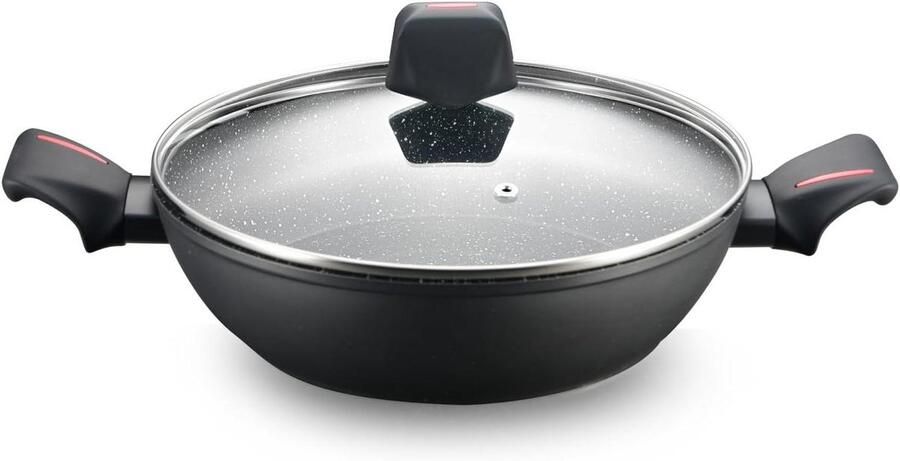Ondiepe pan Koekenpan Braadpan Maaltijden Bereiden Marmeren Coating 28 cm Marmerkleur