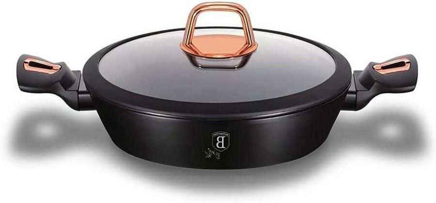 Ondiepe Pan Kookpan Koekenpan Lekker Koken Energiebesparend Inductie 28 cm 3.8L Zwart Rosegoud