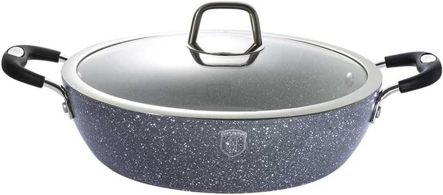 Ondiepe pot Kookpan met deksel Heerlijke maaltijden koken 3-laags steen-touch coating 28 cm Zwart Grijs