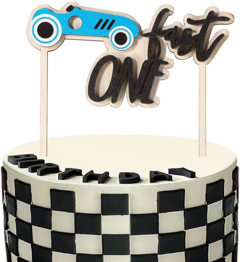 One Birthday Cake Topper Houten Auto Cake Topper Fast One Race Car Cake Topper voor Eerste Race Thema Verjaardagsfeest Decoraties
