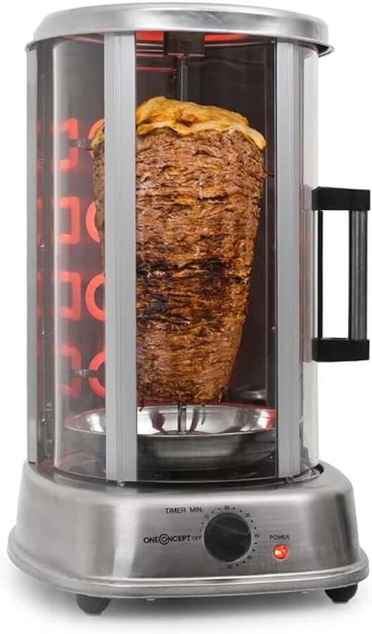 OneConcept Kebabgrill Kebap Master Pro Verticale Grill 1500W roestvrij staal incl. spiesset voor Thuis Glazen Schuifdeur Cool-Touch RVS Vertikalgrill Gyrosgrill Shoarmagrill Draaispit