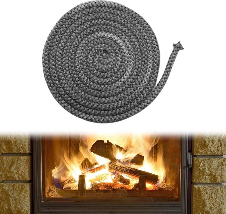 ONF3 Oven afdichtsnoer Vuurvast glasvezelkoord Hittebestendig Ronde afdichtingstouw 8 mm x 2 m Geschikt voor open haarden schoorstene