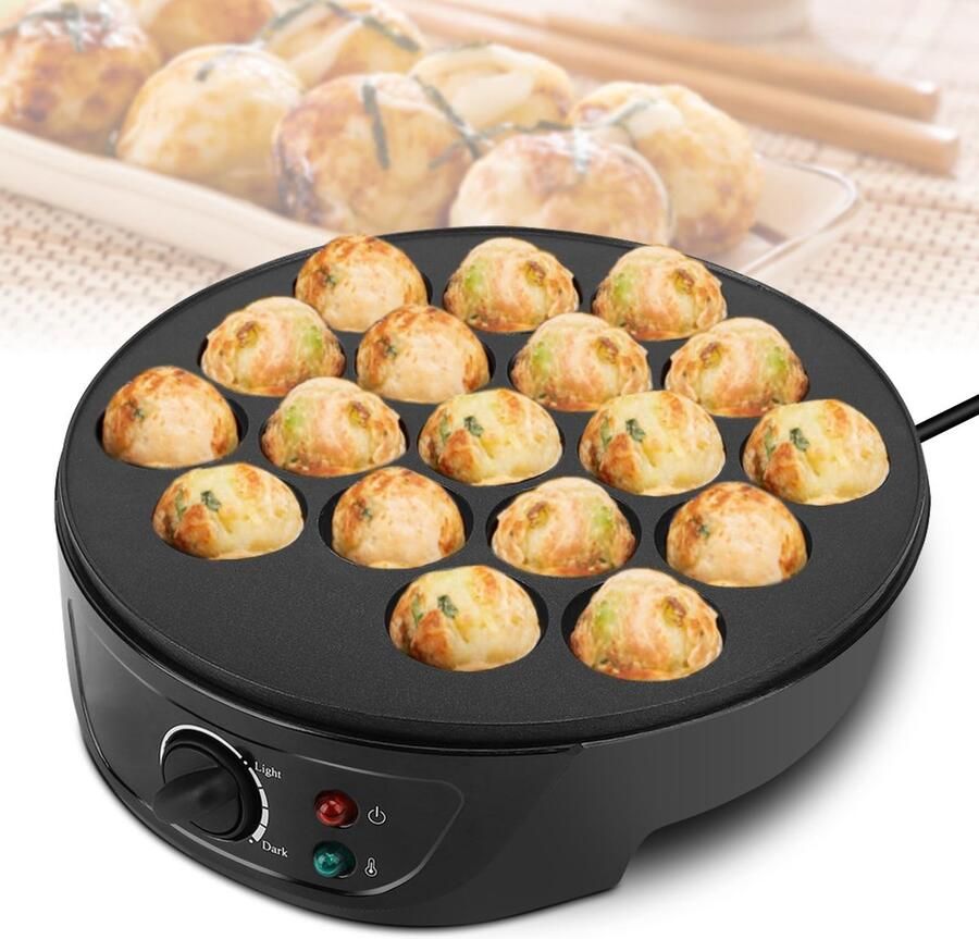 ONF3 Takoyaki Pan Elektrische Pannenkoekenmaker Ideaal voor Japanse Snacks 18 Gaten Perfect voor Feestjes Voor Thuisgebruik Stijlv