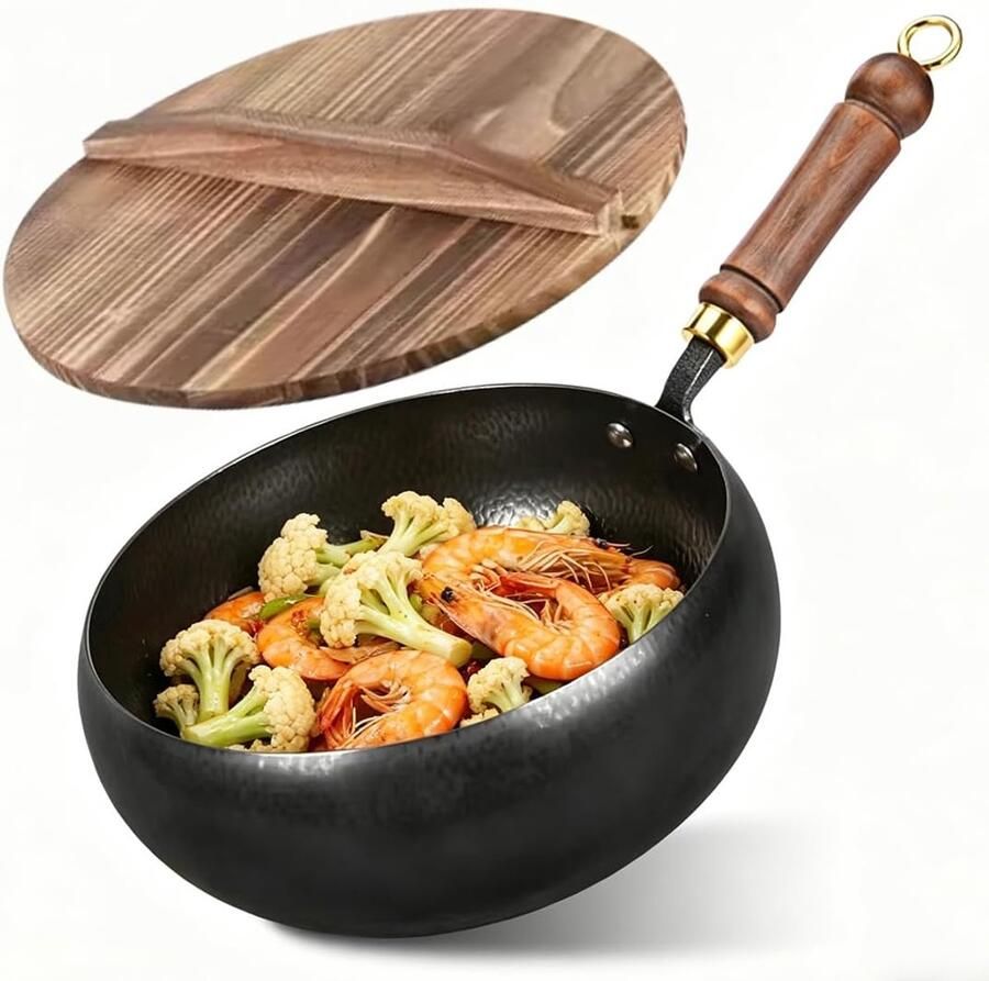 Ongecoate ijzeren pan Smulpan koekenpan Lekker koken Gesmeed ijzer Niet gespecificeerd Zwart
