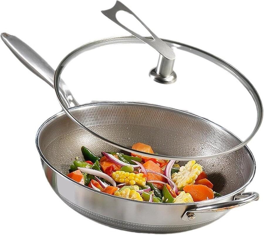 Titanium Wok Koekenpan Gezond Koken Antiaanbaklaag 32 cm Zilver