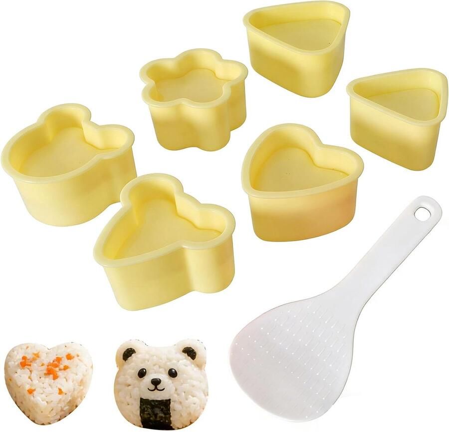 Onigiri Maker Set Rijstbal Vorm Zelf Sushi Maken Anti-aanbak & Noppen Design Verschillende Vormen Beige Geel