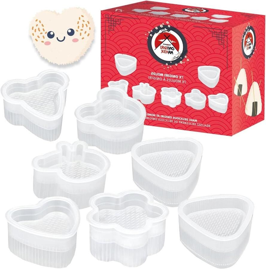 Onigiri Molds Sushi Mallen Creatief Koken 7 Verschillende Vormen 7.6 x 7.3 x 4.2 cm Wit