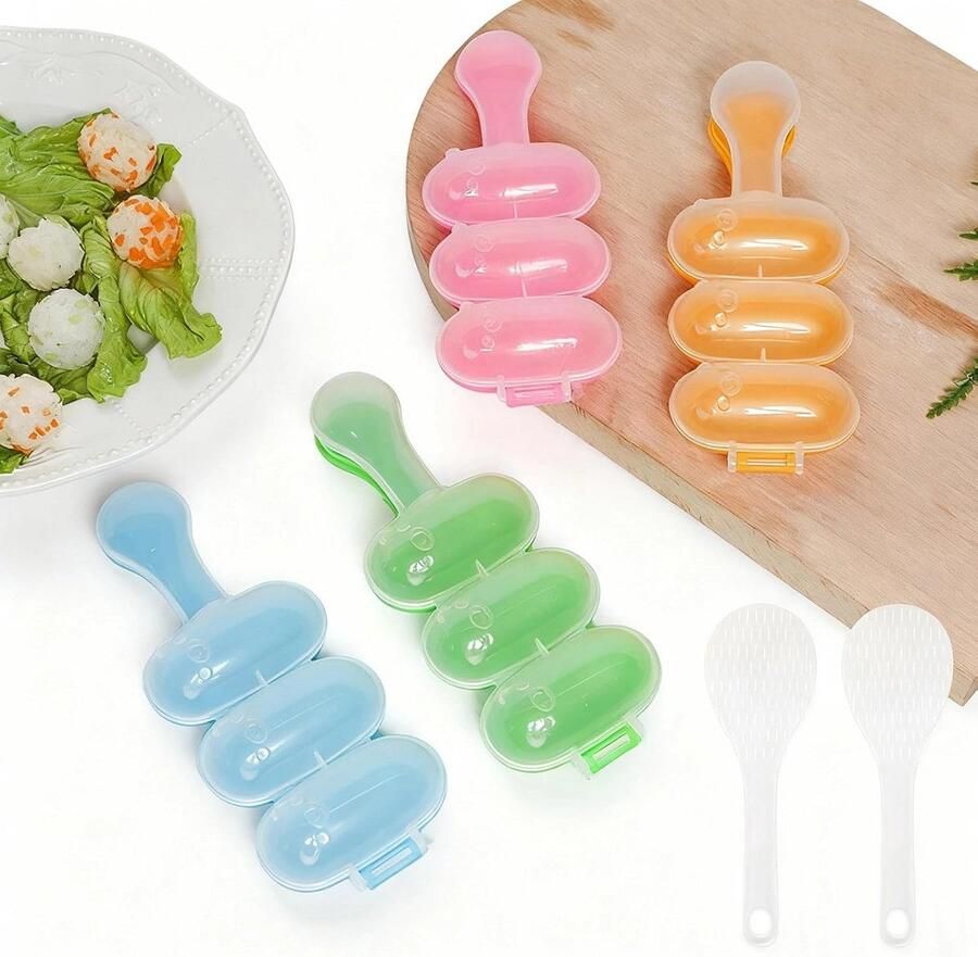 Onigiri vorm 4 stuks met 2 rijstlepels Sushi rijstballetjes mal in 4 kleuren Herbruikbare rijstbalvorm van PP voor thuis en restaurant