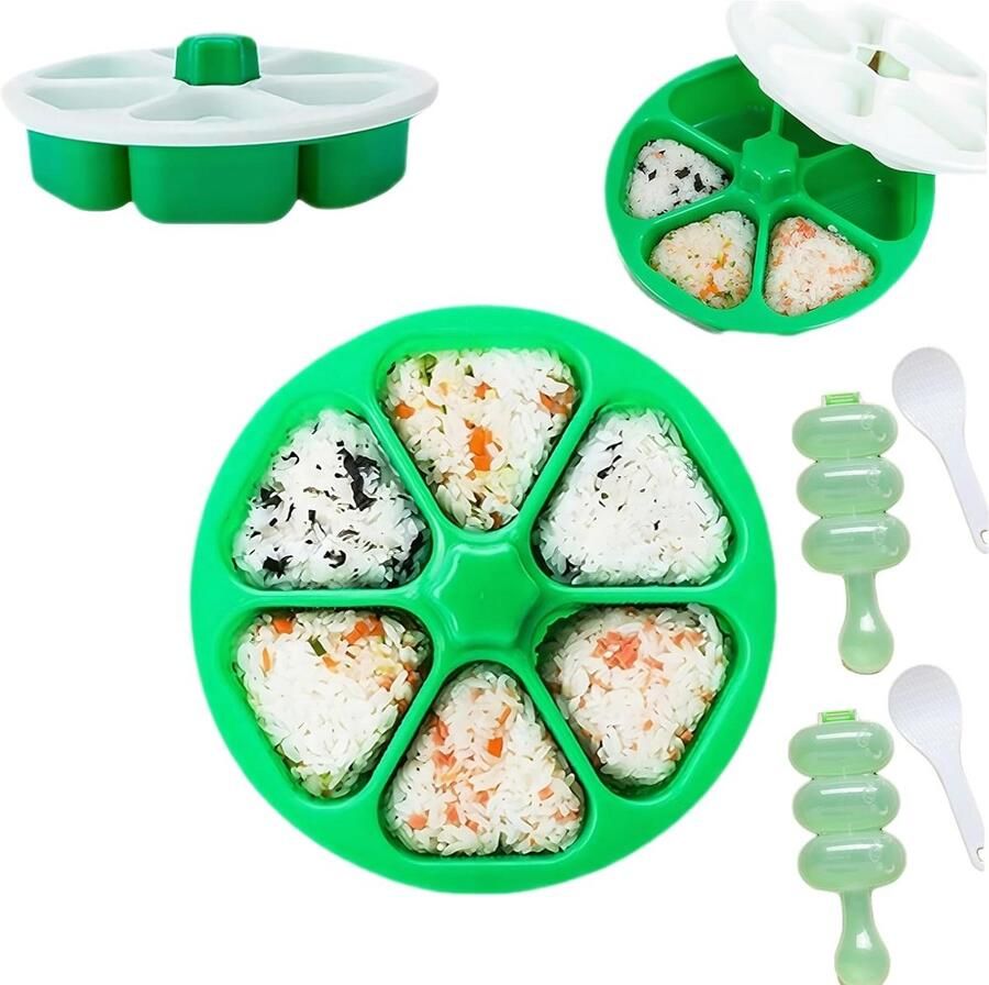Onigiri vorm 6-in-1 set herbruikbare driehoekige sushi-maker met rijstlepel kleine rijstbalshaker doe-het-zelf anti-aanbak rijstballenvorm voor thuis gezinnen beginners kamperen