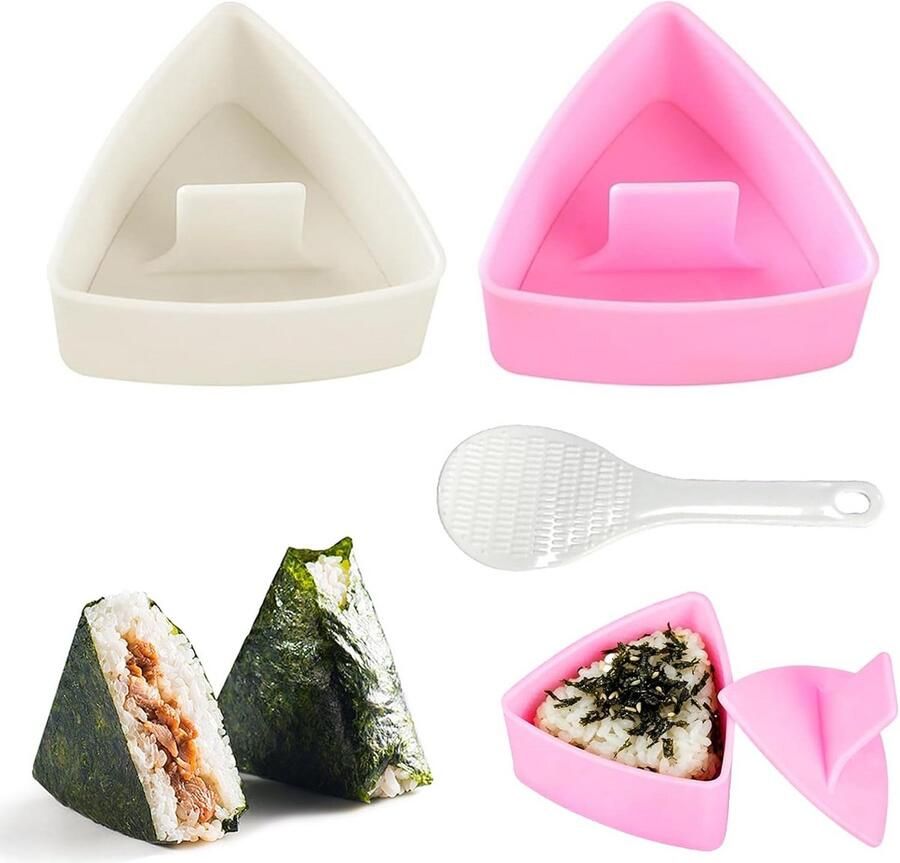 Onigiri Vorm Set (3-delig) Driehoekige Rijstbal Pers met Anti-Aanbaklaag en Lepel