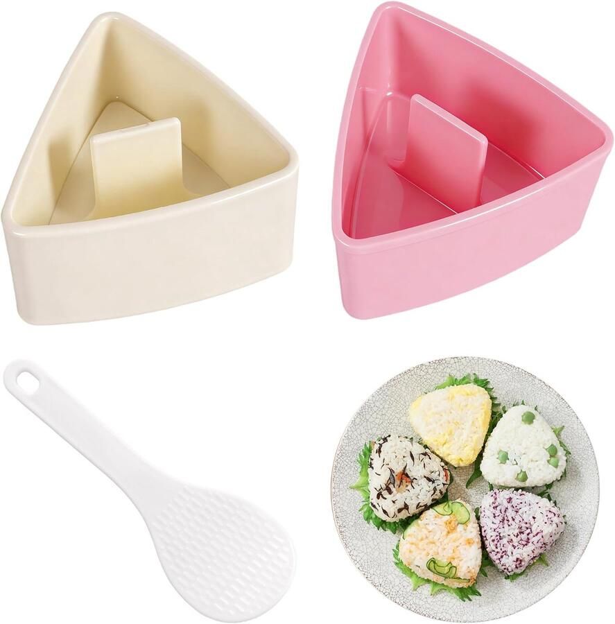 Onigiri Vormset Rijstballen Maker Japanse Snacks Maken Inclusief Rijstlepel 2 Stuks Roze Beige