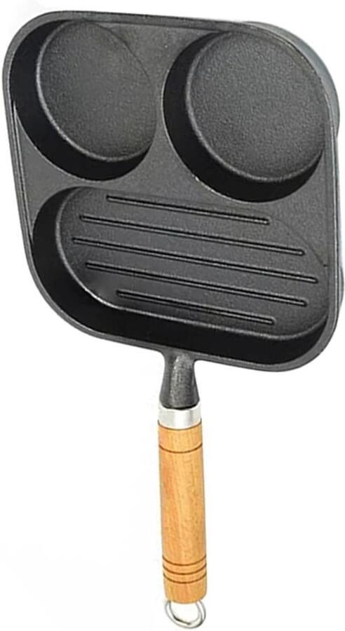 Ontbijt Grill Pan Gietijzeren Koekenpan Ontbijt Bereiden 3-in-1 Ontwerp 19.5x19.5x2 cm Zwart