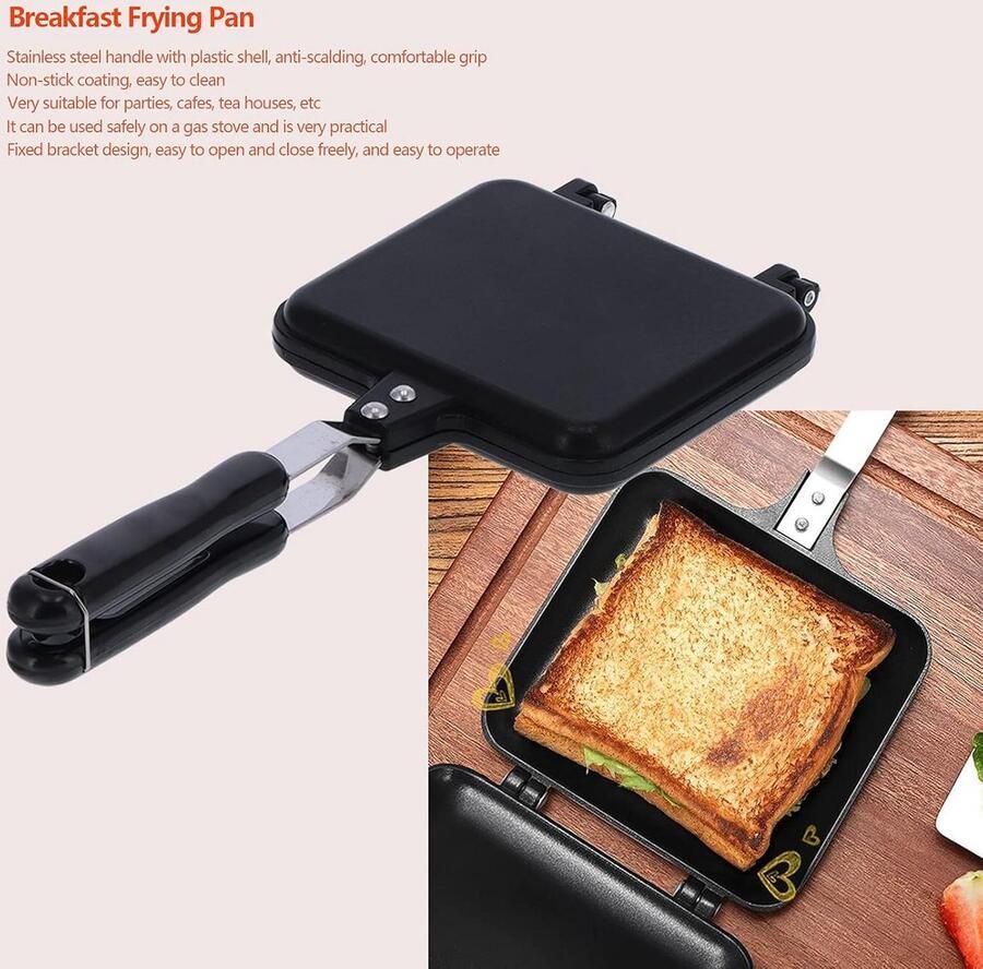 Ontbijt Koekenpan Sandwich Broodvorm Toast Bakken Antiaanbaklaag Dubbelzijdig Zwart