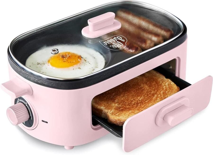Ontbijt Maker 3-in-1 Keukenapparaat Snel Ontbijten Keramische Antiaanbaklaag 29.5 x 16.7 x 13.5 cm Roze