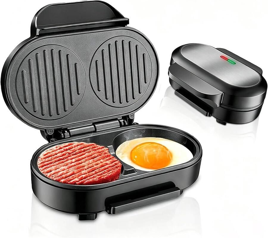 Ontbijt Maker Sandwich Grill Snelle Maaltijden Dubbelzijdig Verwarmen 1000W Zwart