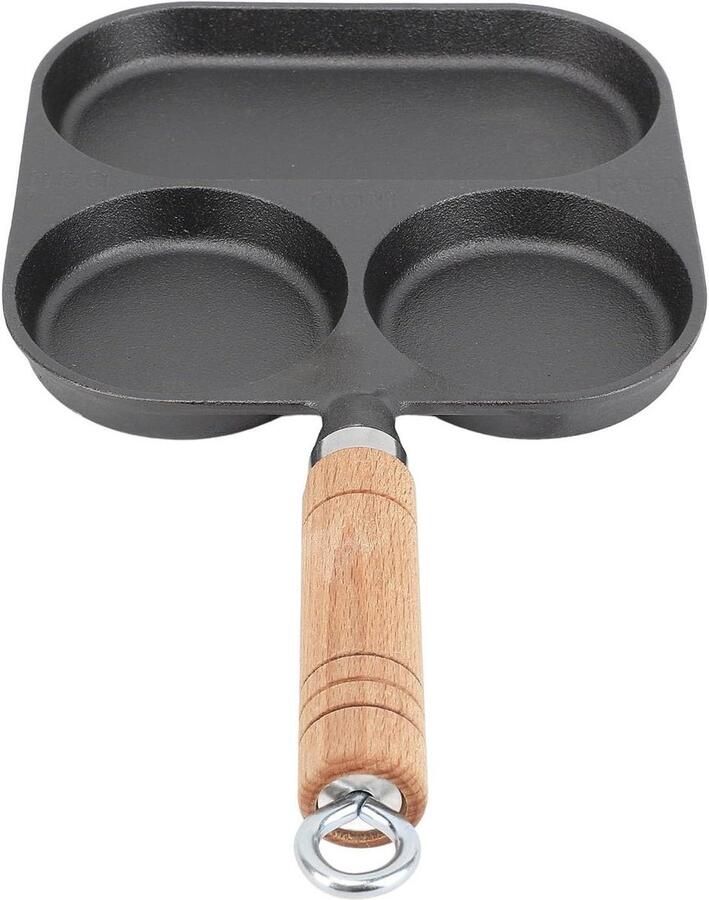 Ontbijt Pan Koekenpan Grill Meerdere Gerechten Koken Gietijzer Gelijkmatige Warmte 18.5 cm Zwart
