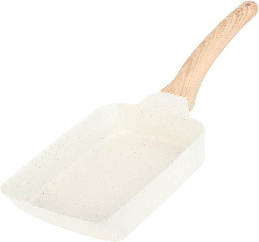 Ontbijt Platte Pan Aluminium Antiaanbak Rechthoek Tamagoyaki Koekenpan Japanse Omeletpan voor Thuis Koken Gezonde Olievrije Omeletten Bacon Burgers Pannenkoeken Beige