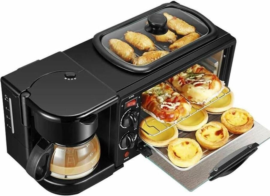 Ontbijtapparaat Broodrooster Oven Ontbijt Maken 3-in-1 Multifunctioneel 9 Liter Zwart