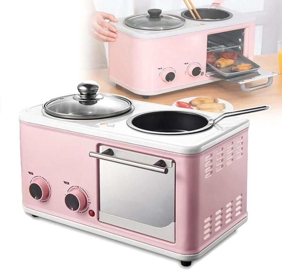 Ontbijtapparaat Keukenmachine Alles-in-één Compleet Ontbijt Maken 4-in-1 Multifunctioneel 8 Liter Oveninhoud Roze