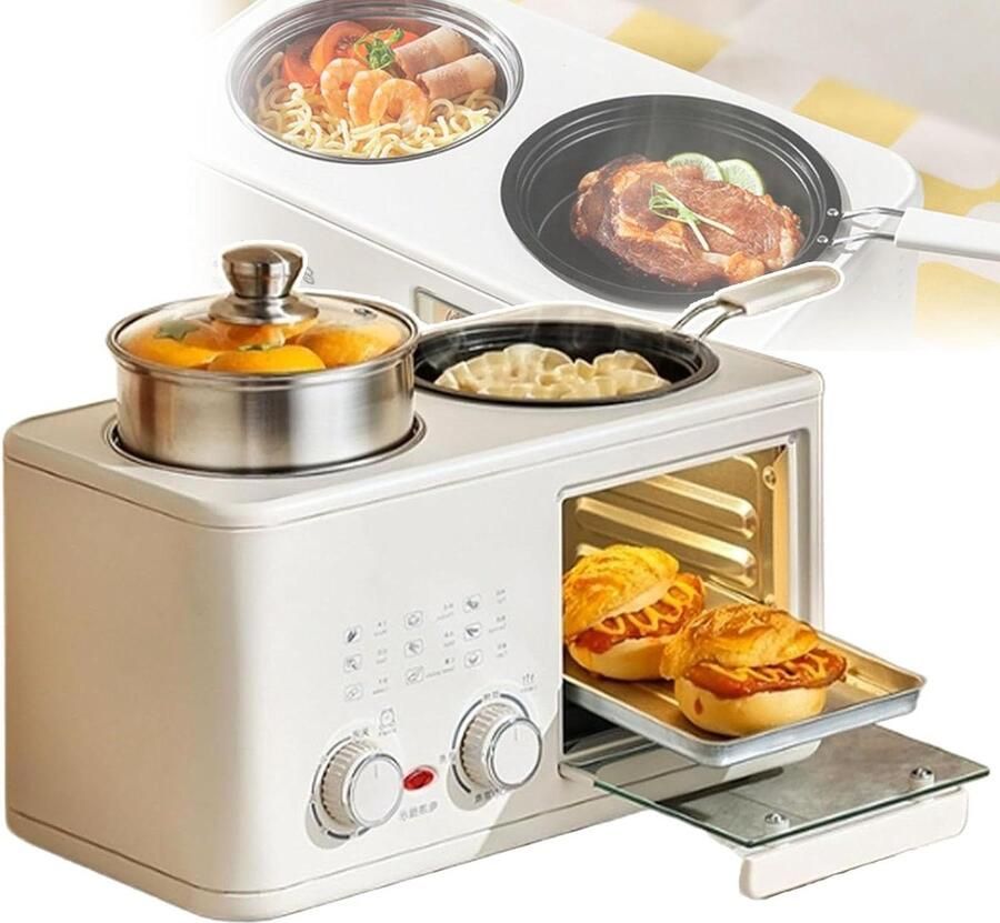 Ontbijtapparaat met Oven Keukenmachine Ontbijt Snel Ontbijt Maken 4-in-1 Functionaliteit 8 Liter Oven Wit