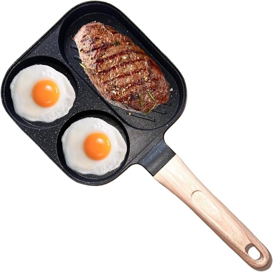 Ontbijtkoekenpan Pannenkoekpan Ei Meerdere Gerechten Antiaanbaklaag 36.5 x 18.5 cm Zwart