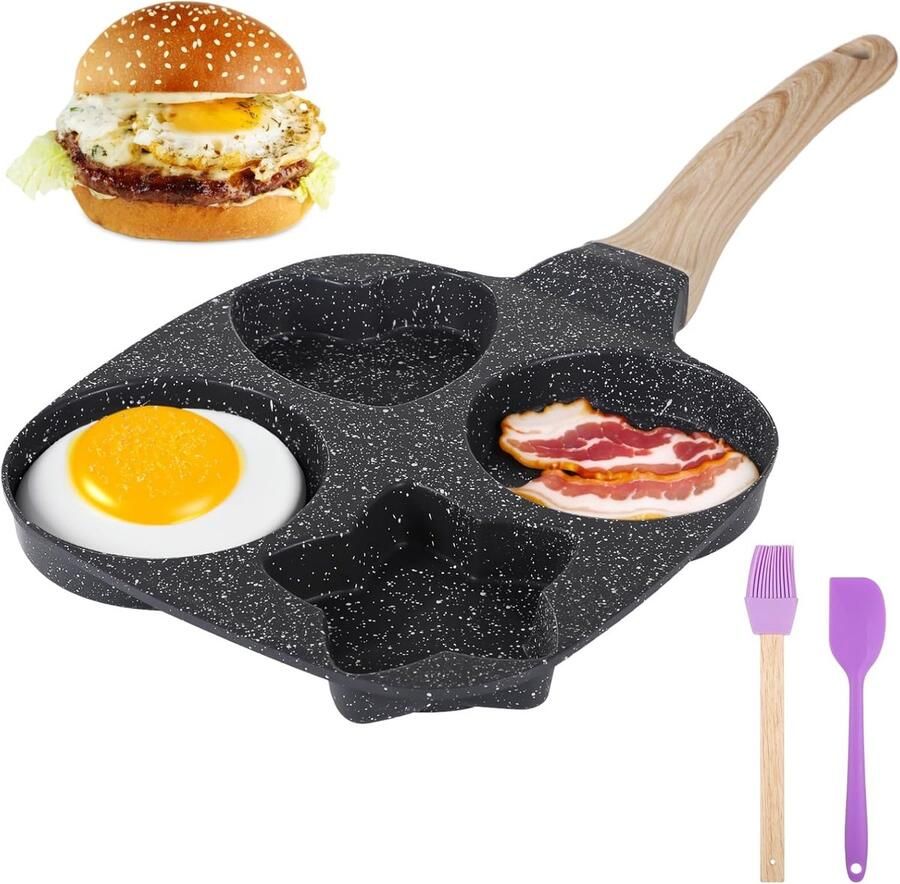 Ontbijtkoekenpan Vier Vormen Pannenkoekenpan Mini Ontbijt Maken Anti-aanbaklaag 76 x 145 inch Zwart