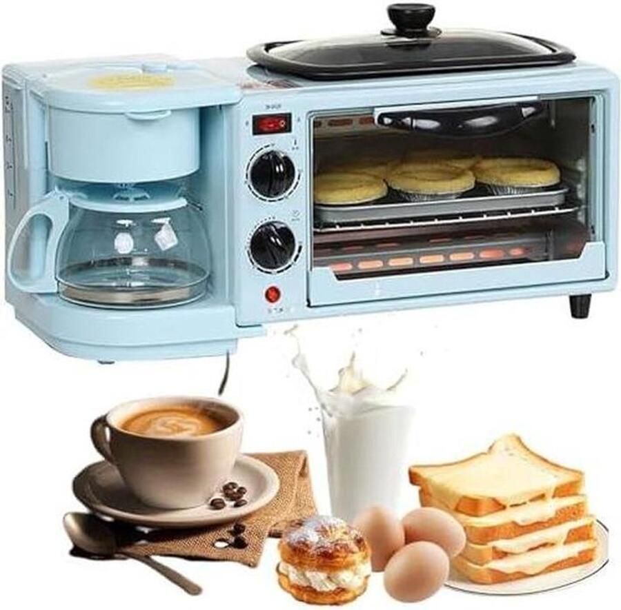 Ontbijtmachine 3-in-1 Keukenapparaat Combo Snel Ontbijten Ruime 9L Capaciteit 1050W Zwart