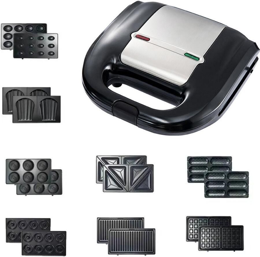 Ontbijtmachine 8-In-1 EU Stekkertype 750 W Vermogen Antiaanbaklaag Sandwichmaker Wafelmaker Donutmaker