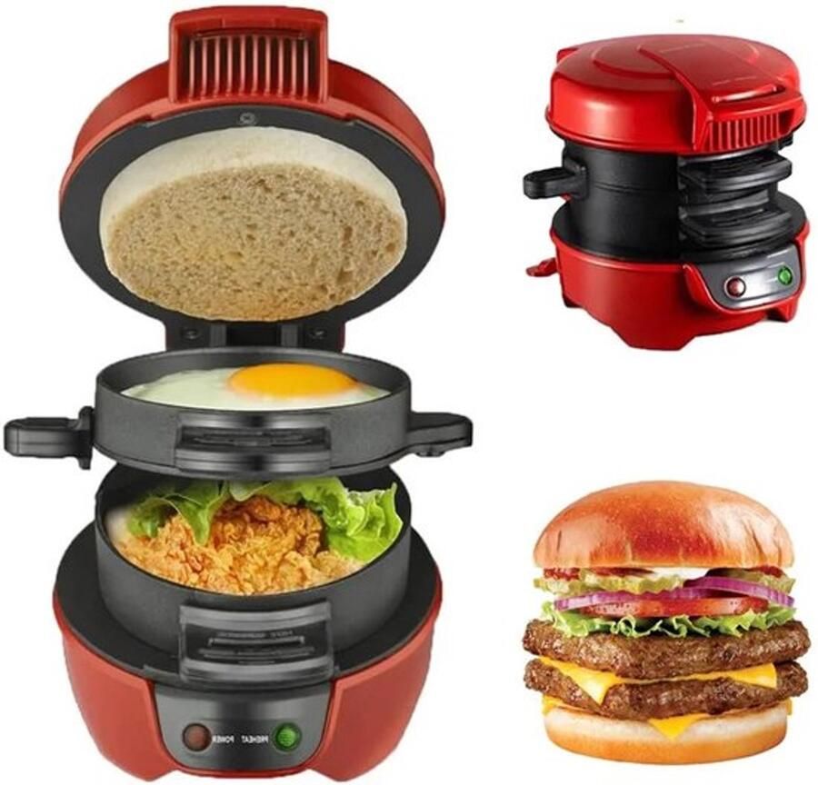 Ontbijtmachine Ontbijtmuffinmaker Elektrisch Eenvoudig Reinigen Broodrooster Sandwichmaker Veelzijdige Toepassing Rood