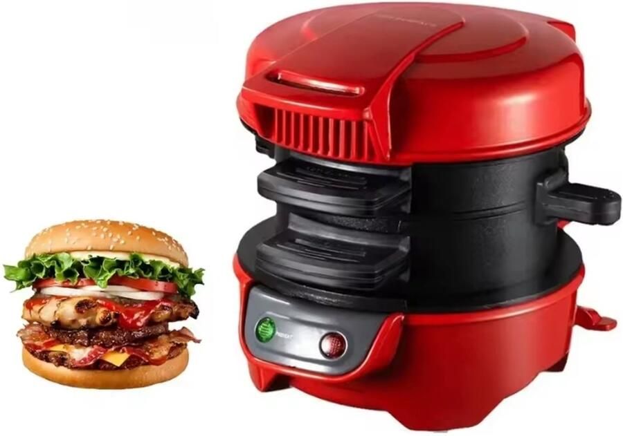 Ontbijtmaker 600W – 2-in-1 Burgermaker & Sandwichmaker met Antiaanbaklaag – Compacte Elektrische Breakfast Maker voor Eieren Hamburgers en Tosti's