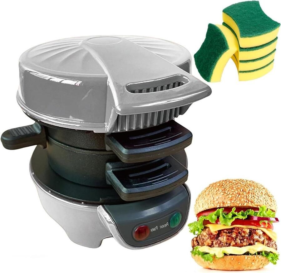 Ontbijtmaker Grill Sandwich Maker Snel Ontbijten Dubbelzijdige Verwarming Compact Ontwerp Zilver