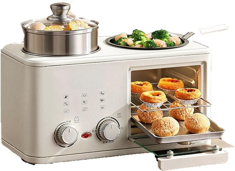 Ontbijtmaker Keukenapparaat Snel Ontbijten 4-in-1 Multifunctioneel 8L Ovenruimte Wit