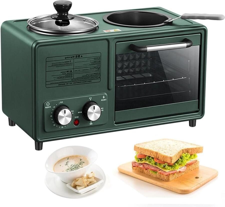 Ontbijtmaker Sandwichmaker Eierkoker Ontbijt Maken 4-in-1 Kookfunctie Compact Ontwerp Zwart