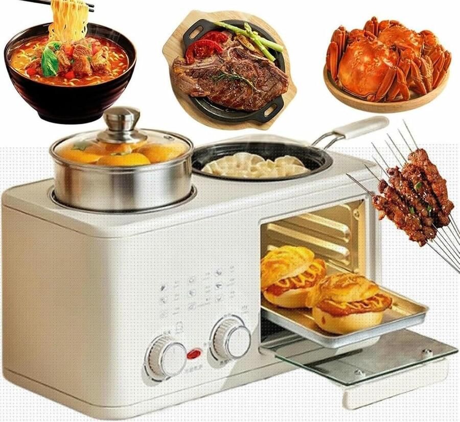 Ontbijtmaker Station Keukenapparaat Snel Ontbijten 4-in-1 Functies 10L Oven Wit