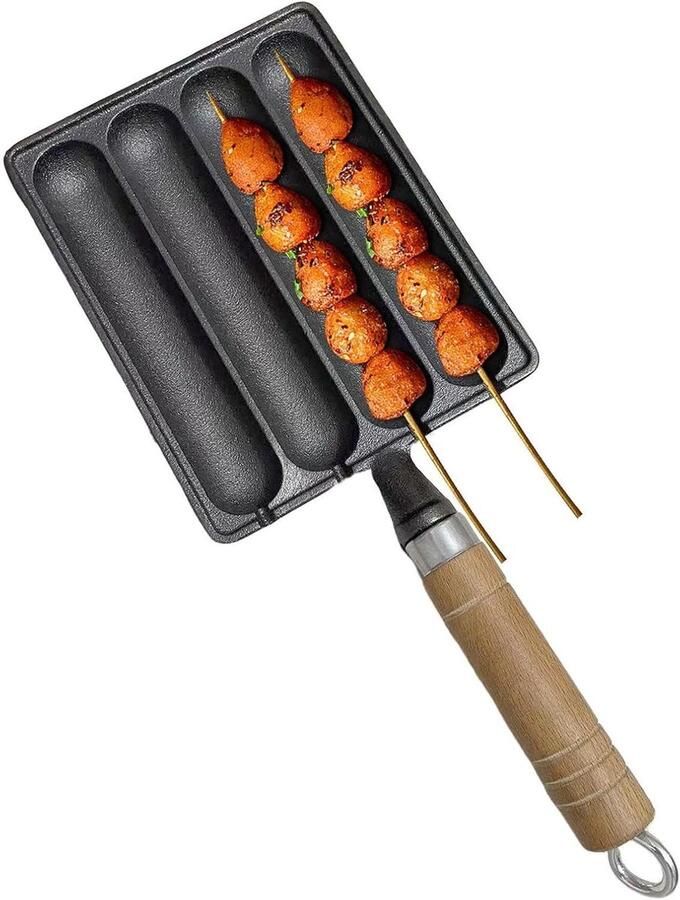 Ontbijtmaker Worstpan Grillplaat Apparaat Worsten Grillen Meervoudig Spies Ontwerp Verticaal Zwart